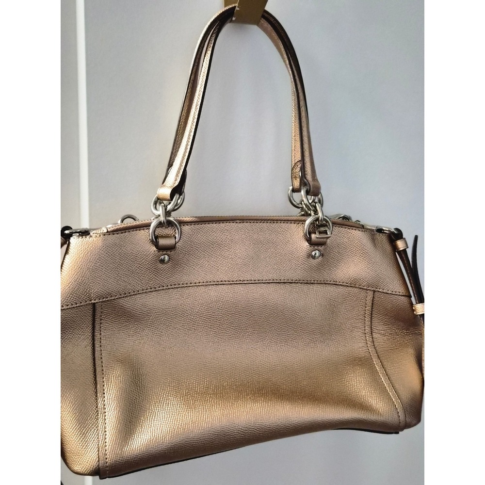 Coach Metallic Champagne Gold Crossgrain Leather Satchel Crossbody Bag - Picture 3 of 12